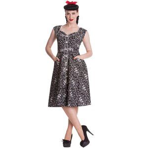 Hell Bunny Black Bandana Skull Paisley Print Party Dress - XS